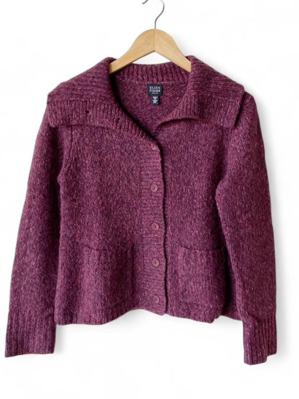Eileen Fisher Heathered Plum Wool Blend Button Cardigan - Picture 1 of 7